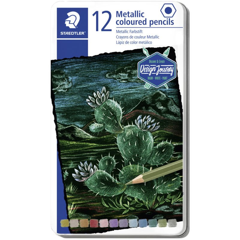 STAEDTLER crayons de couleur métalliques Design Journey, 12 pièces, étui en métal